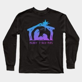 Christmas Cheer: Merry T-Rex-Mas (blue-purple text) Long Sleeve T-Shirt